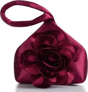 BABEYOND Clutch Purses for Women - Evening Bags Flower Satin Handbag Classy Wristlet Purse for Party Daily Wedding