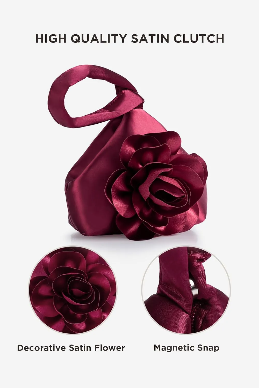 BABEYOND Clutch Purses for Women - Evening Bags Flower Satin Handbag Classy Wristlet Purse for Party Daily Wedding
