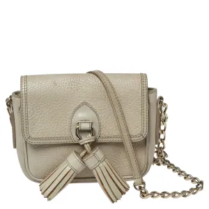 Beige Leather Tassel Crossbody Bag
