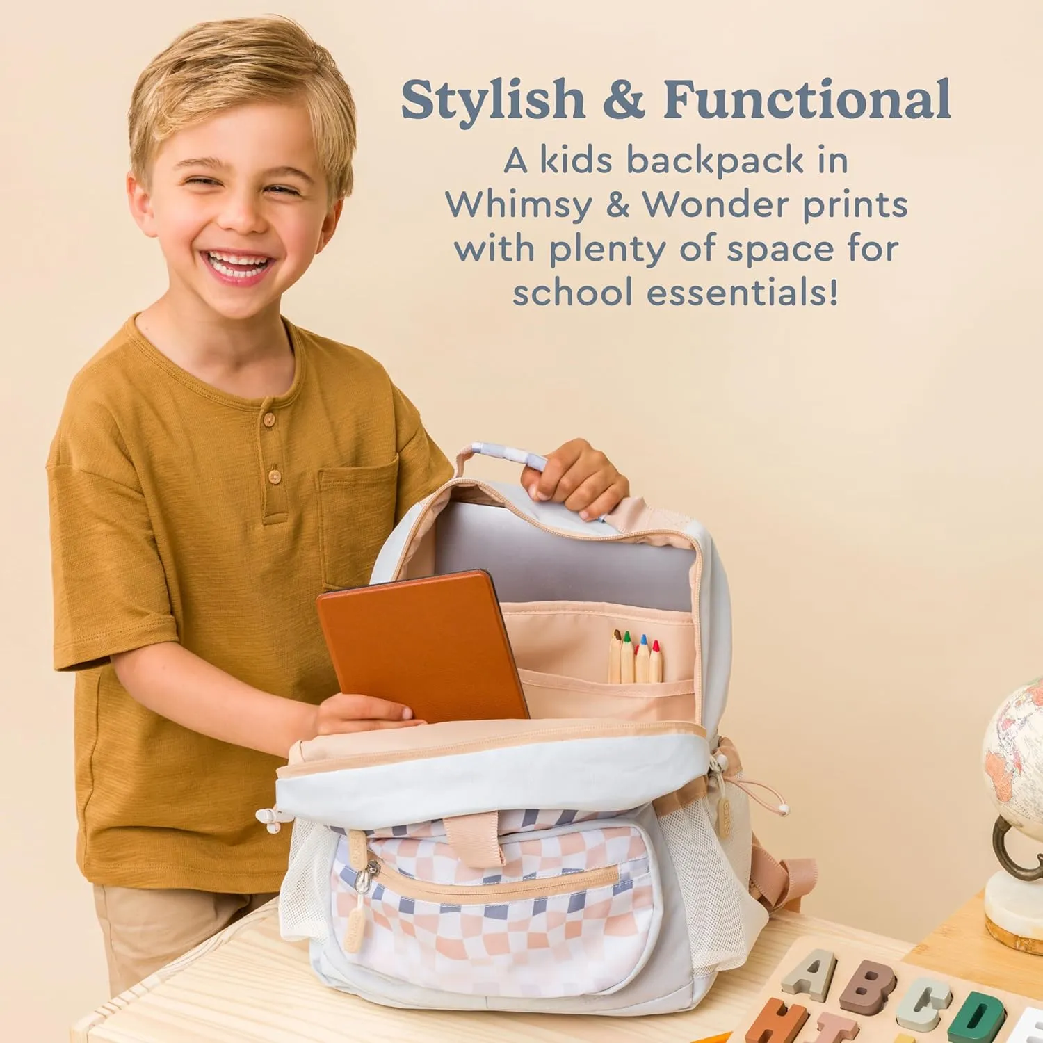 Bentgo Kids Backpack (Whimsy & Wonder Collection) - Lightweight 14 for School, Travel & Daycare - Ideal for Kids 4 , Durable & Water-Resistant, Roomy Interior, Loop for Lunch Bag (Checker Gradient)