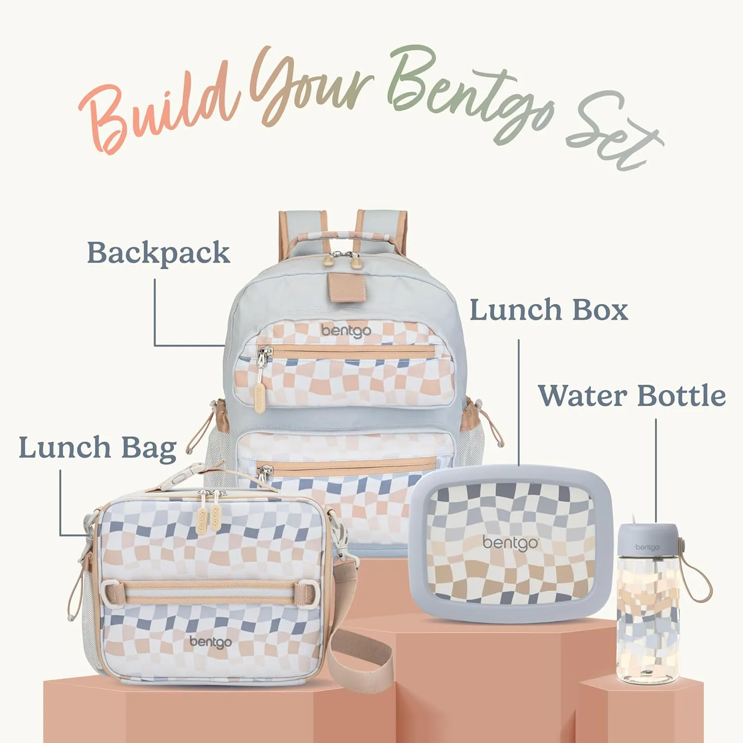 Bentgo Kids Backpack (Whimsy & Wonder Collection) - Lightweight 14 for School, Travel & Daycare - Ideal for Kids 4 , Durable & Water-Resistant, Roomy Interior, Loop for Lunch Bag (Checker Gradient)