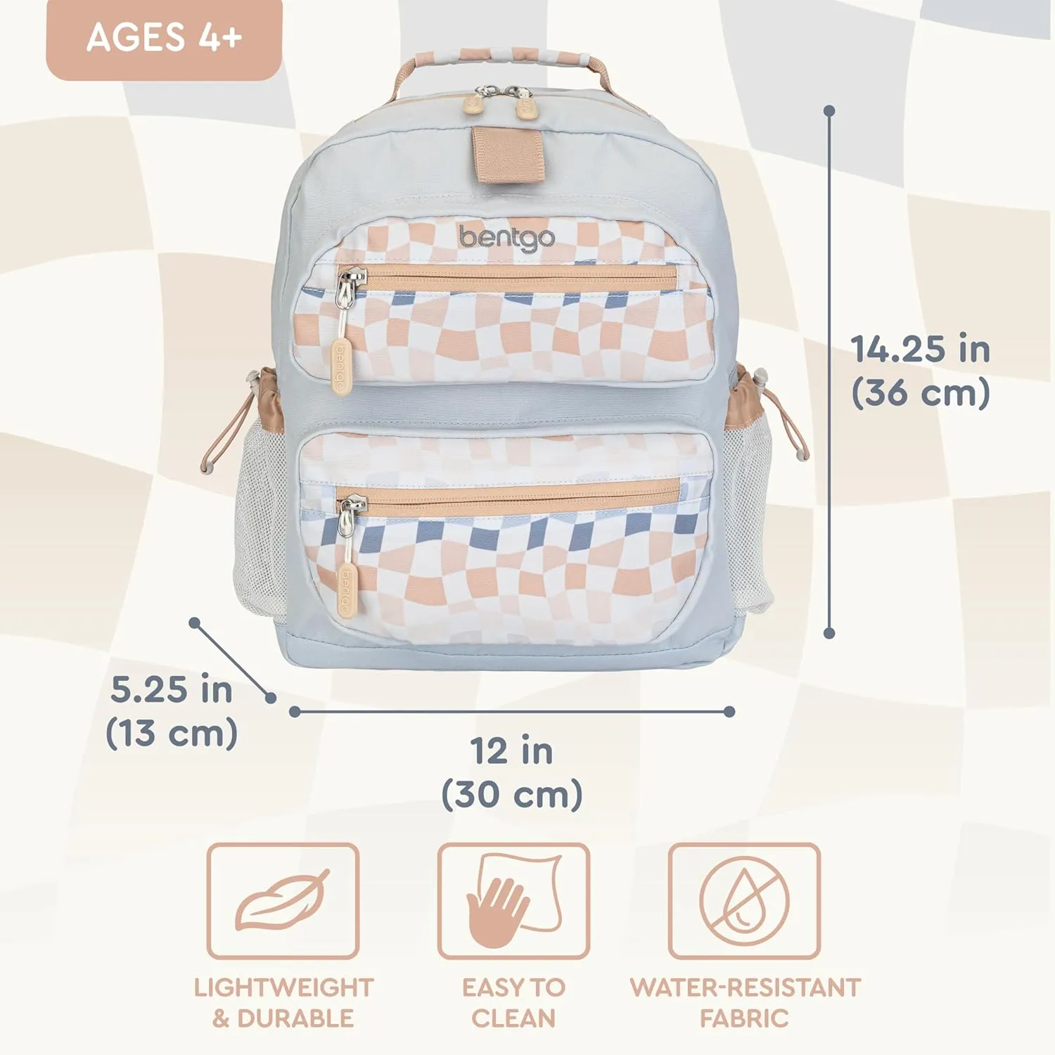 Bentgo Kids Backpack (Whimsy & Wonder Collection) - Lightweight 14 for School, Travel & Daycare - Ideal for Kids 4 , Durable & Water-Resistant, Roomy Interior, Loop for Lunch Bag (Checker Gradient)