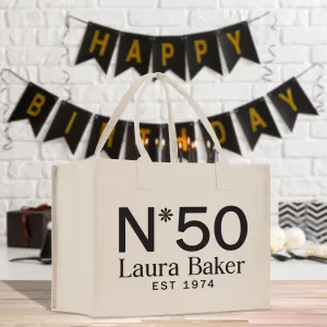Birthday Celebration Personalized Gift Canvas Tote Bag with Name and State 40th 50th Tote Bag for Her Custom Birthday Gift (BDT1029)