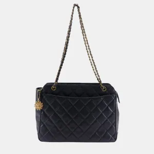 Black Caviar Leather Quilted Chain Shoulder Bag