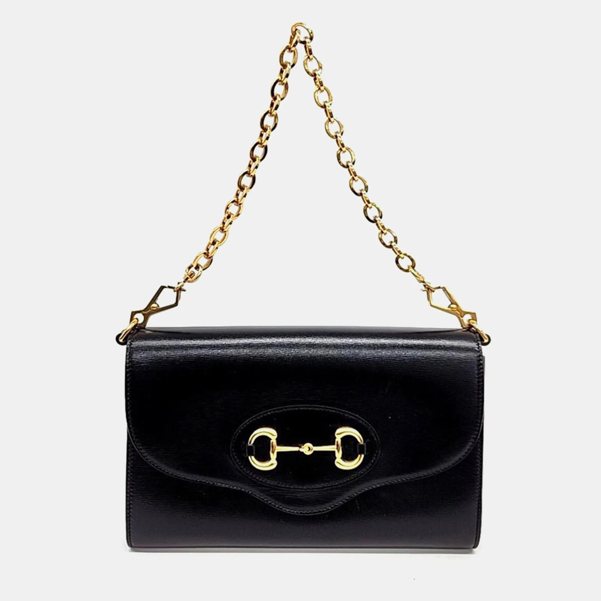 Black Leather 1955 Horsebit Chain Shoulder Bag