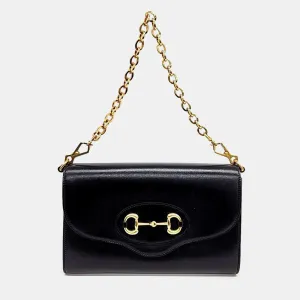 Black Leather 1955 Horsebit Chain Shoulder Bag