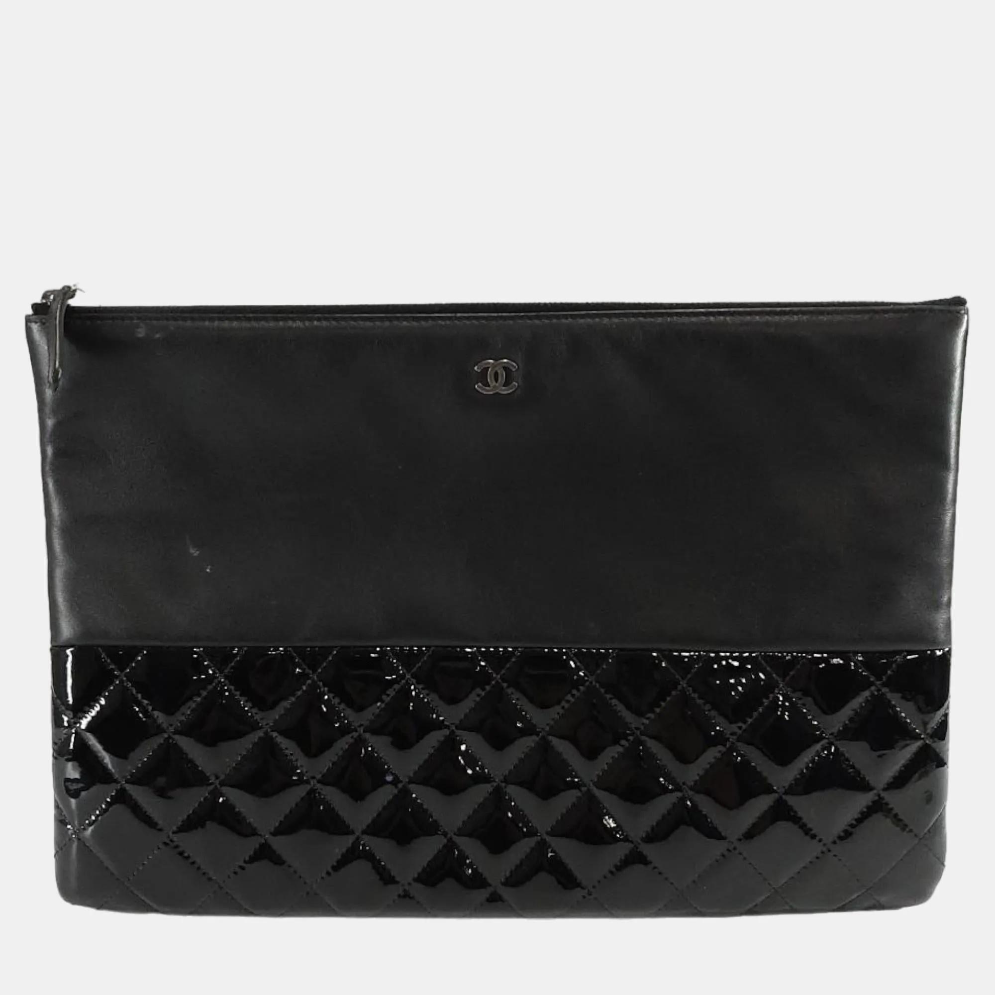 Black Leather CC Large Clutch
