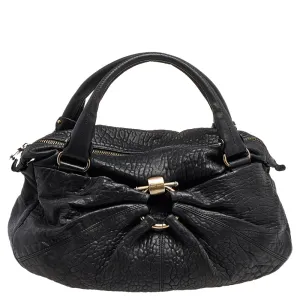Black Leather Gancini Hobo