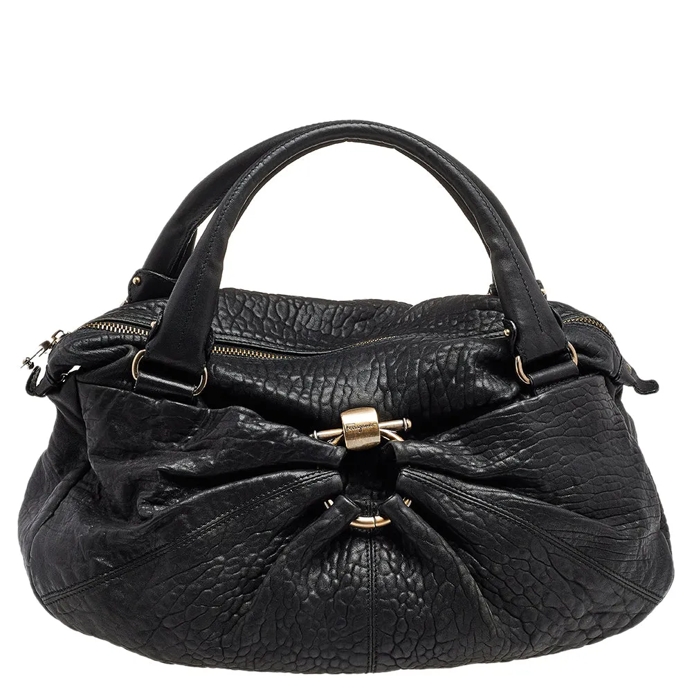 Black Leather Gancini Hobo