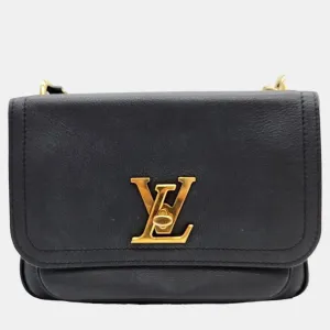 Black Leather Lock Me Chain Crossbody Bag
