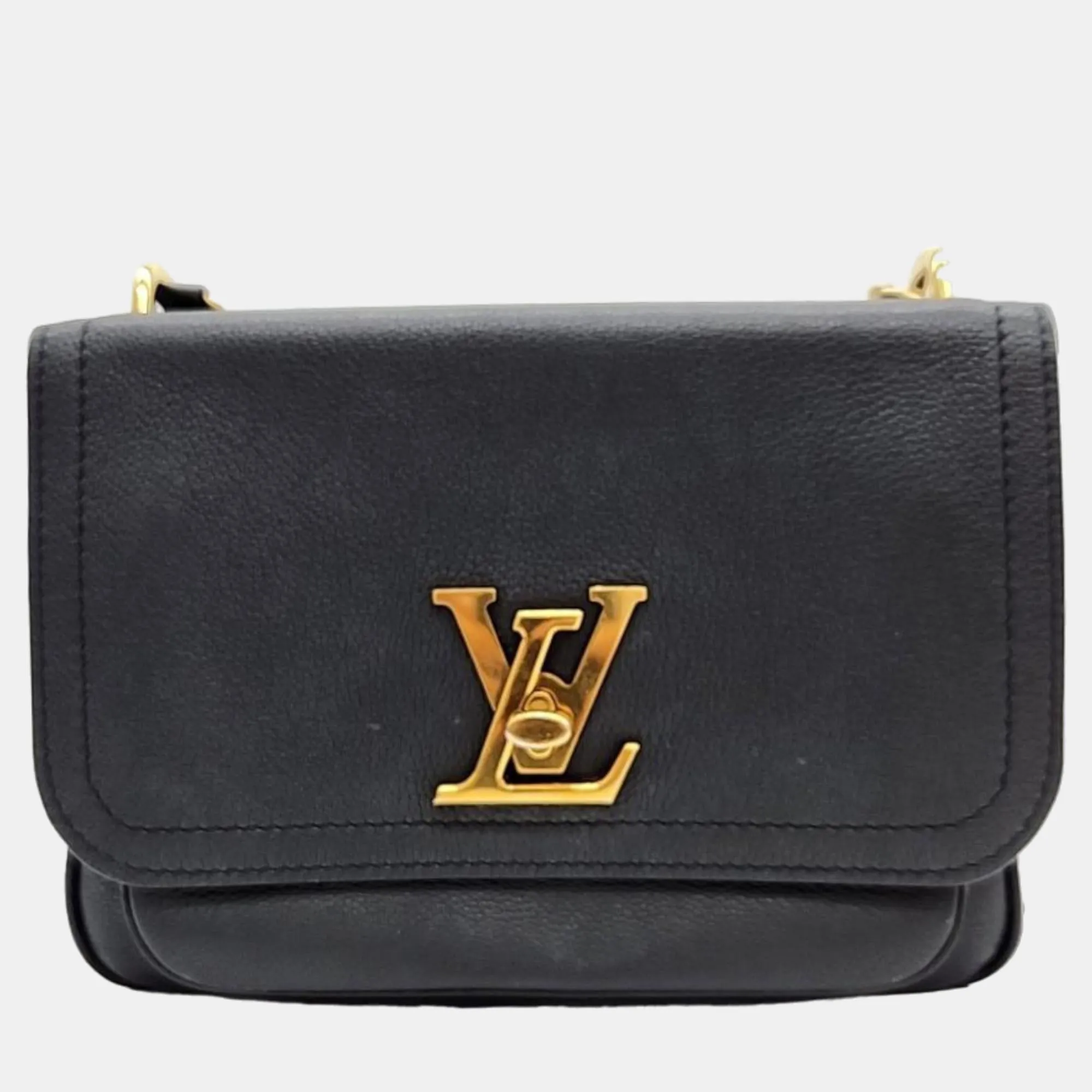 Black Leather Lock Me Chain Crossbody Bag