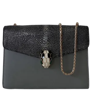 Black Leather Stingray Serpenti Forever Bag