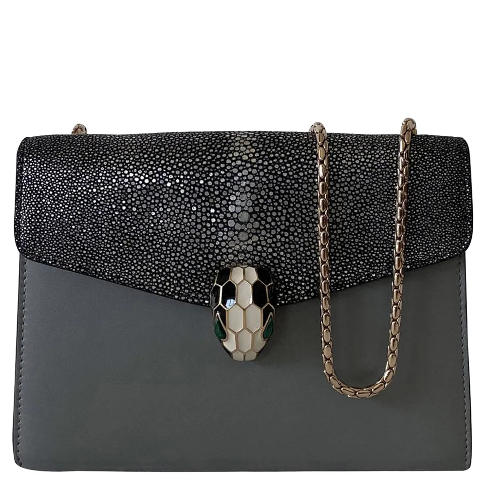 Black Leather Stingray Serpenti Forever Bag