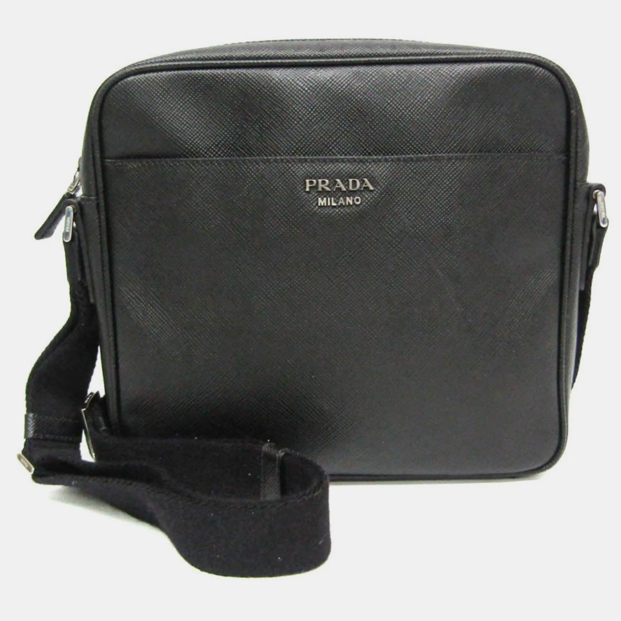 Black Saffiano Leather Small Slit Pocket Messenger Bag