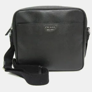 Black Saffiano Leather Small Slit Pocket Messenger Bag