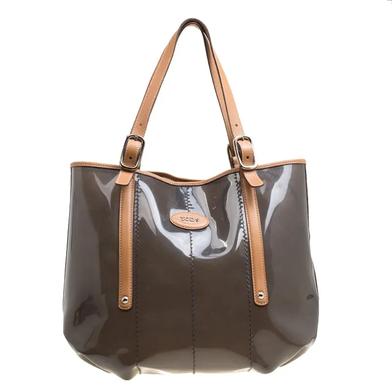 Black/Brown PVC and Leather Tote