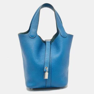 Bleu Zellige Taurillon Clemence Leather Picotin Lock 18 Bag