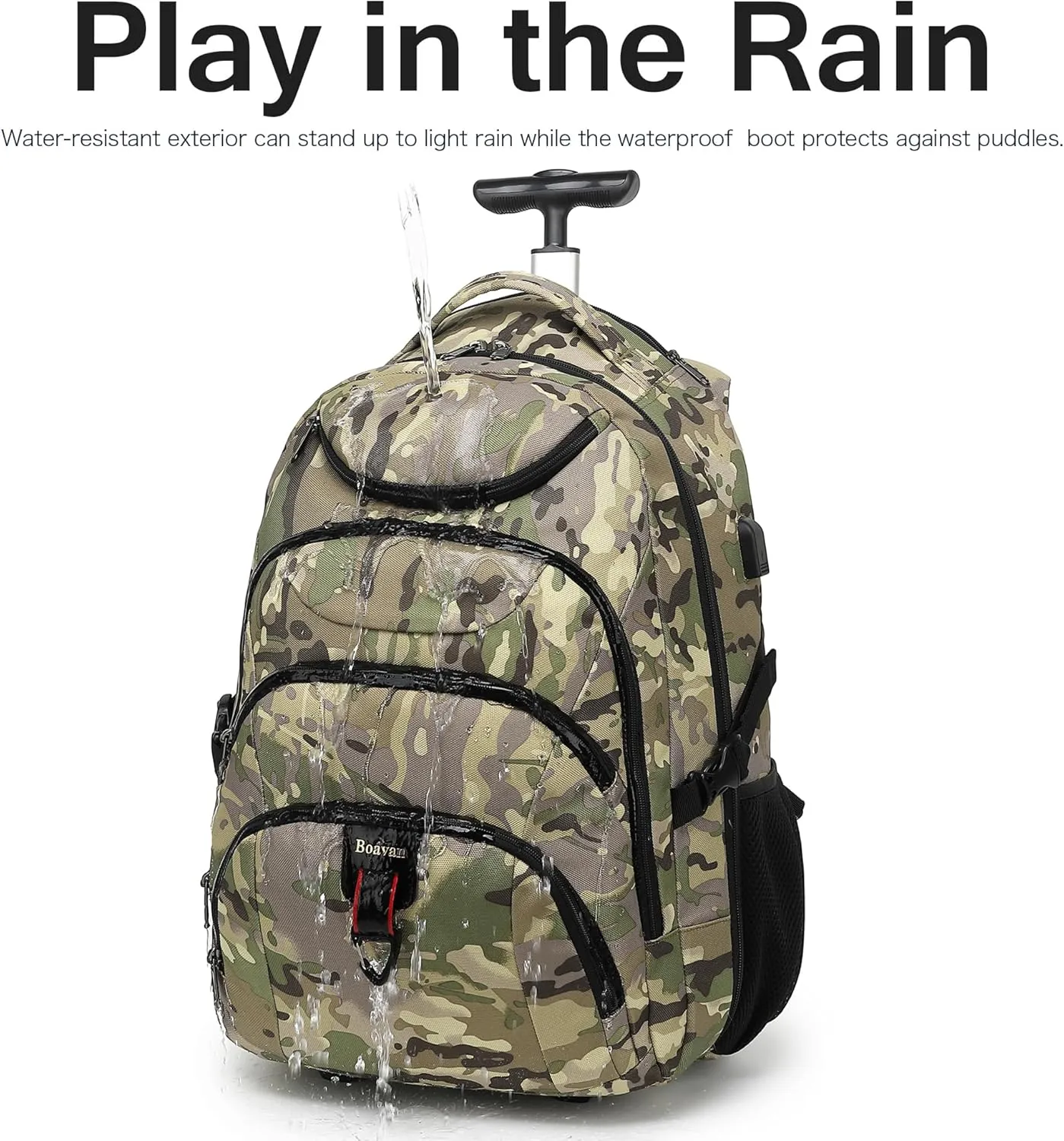 Boavan Rolling Backpack,17 inch Water Resistant Wheeled Backpack,Carry on Luggage Business Bag, Overnight College Computer Backpack Trolley Suitcase for Men Women Adults to Travel