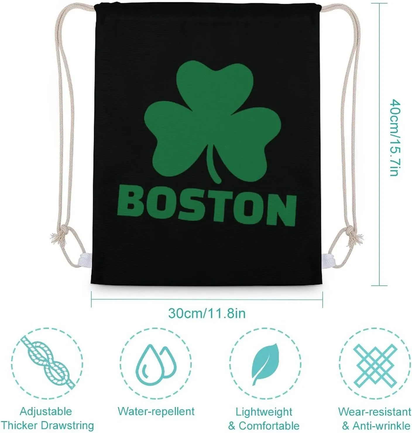 Boston Shamrock Drawstring Backpack Canvas Sports Gym Bag Durable String Bag for Men Women