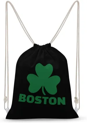 Boston Shamrock Drawstring Backpack Canvas Sports Gym Bag Durable String Bag for Men Women