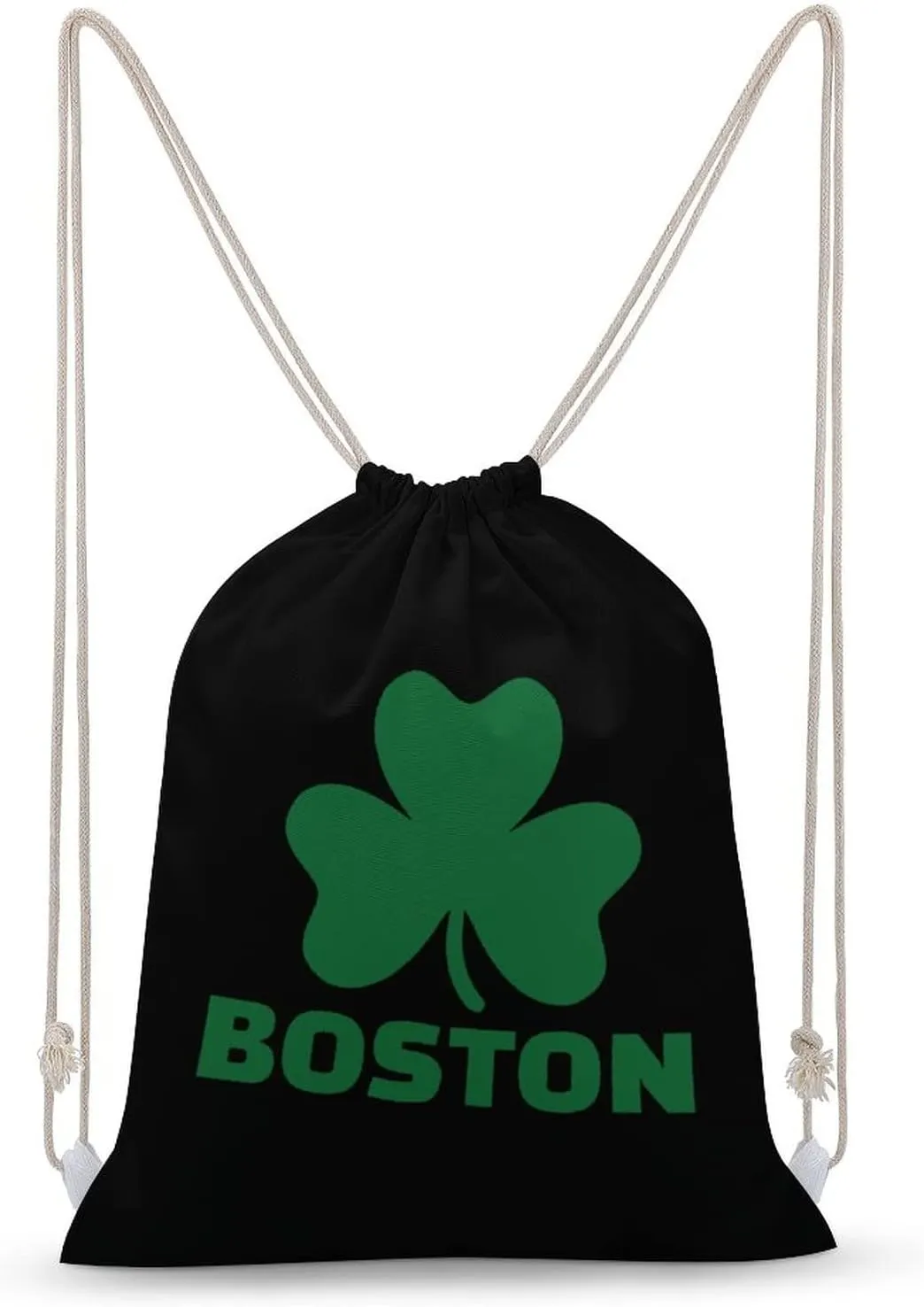 Boston Shamrock Drawstring Backpack Canvas Sports Gym Bag Durable String Bag for Men Women