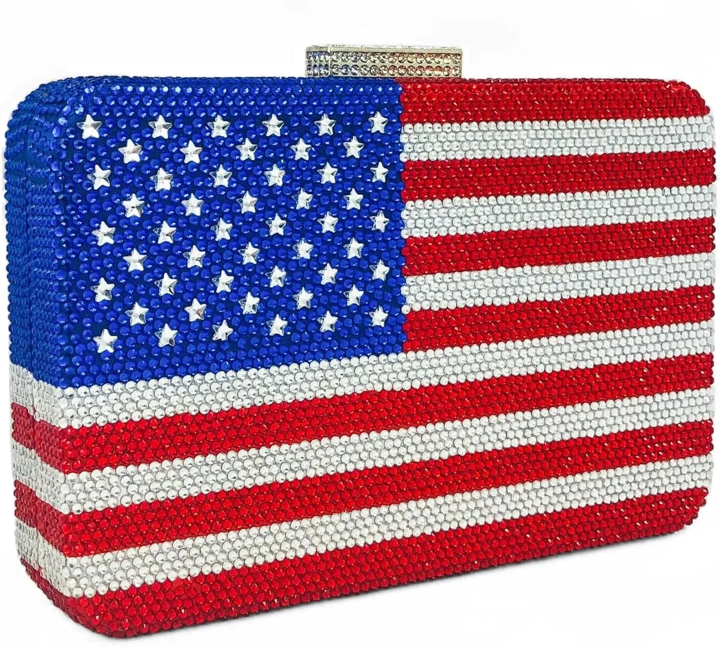 Boutique De FGG The American National Flag Crystal Clutch Purse for Women Evening Bags Party Chain Shoulder Handbags,Mini