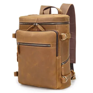 Brown Large Black Crazy Horse Leather Retro School Genuine Travel Laptop Backpack Bag for Men