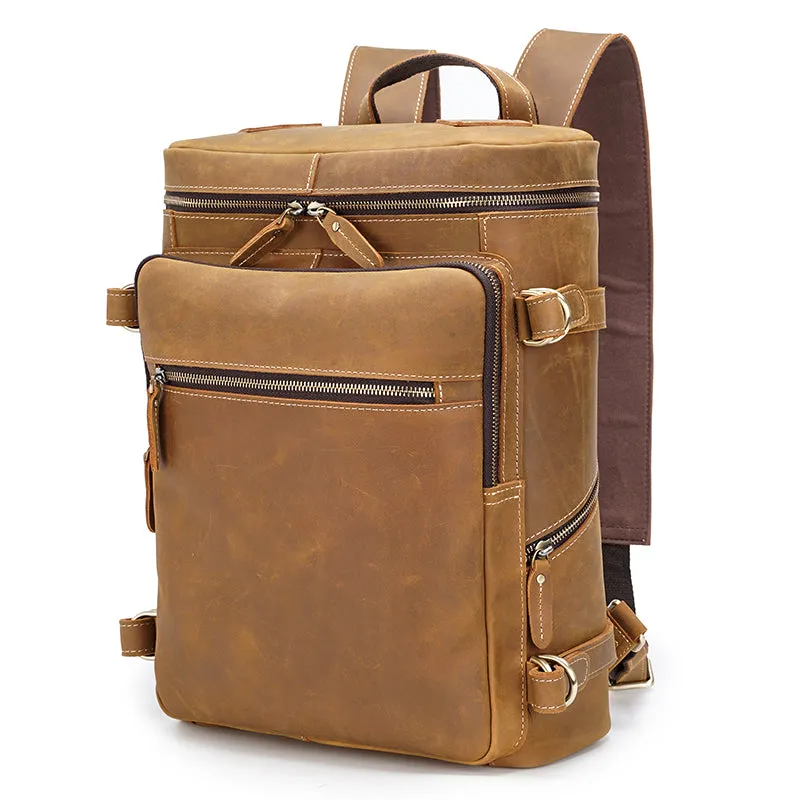 Brown Large Black Crazy Horse Leather Retro School Genuine Travel Laptop Backpack Bag for Men
