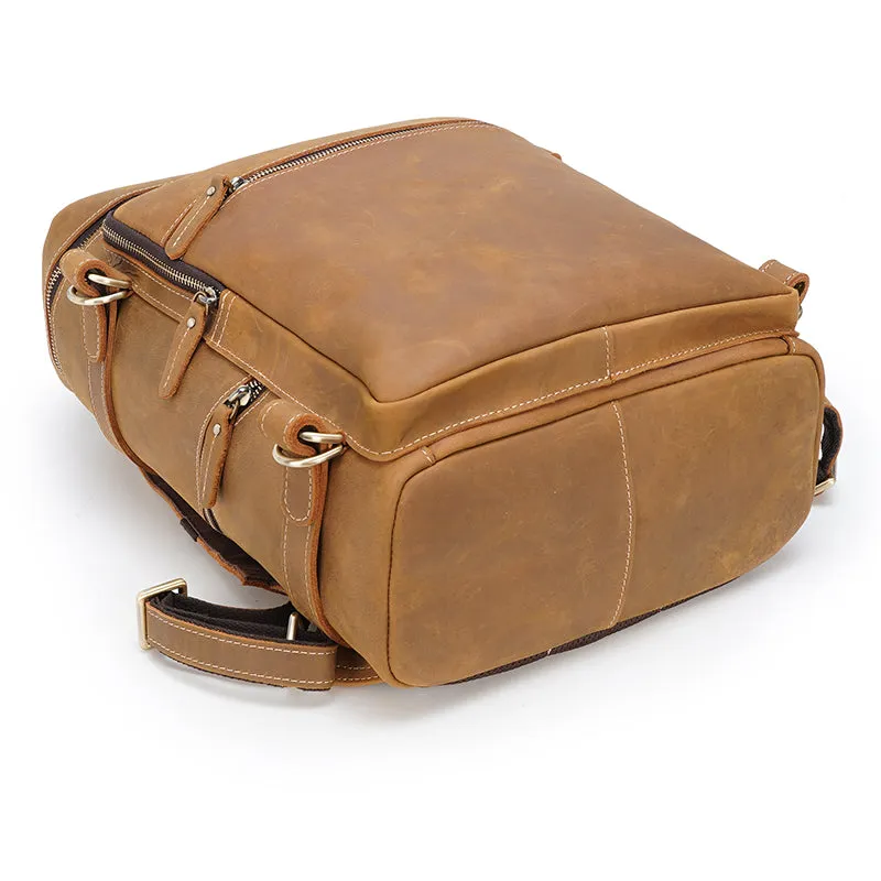 Brown Large Black Crazy Horse Leather Retro School Genuine Travel Laptop Backpack Bag for Men