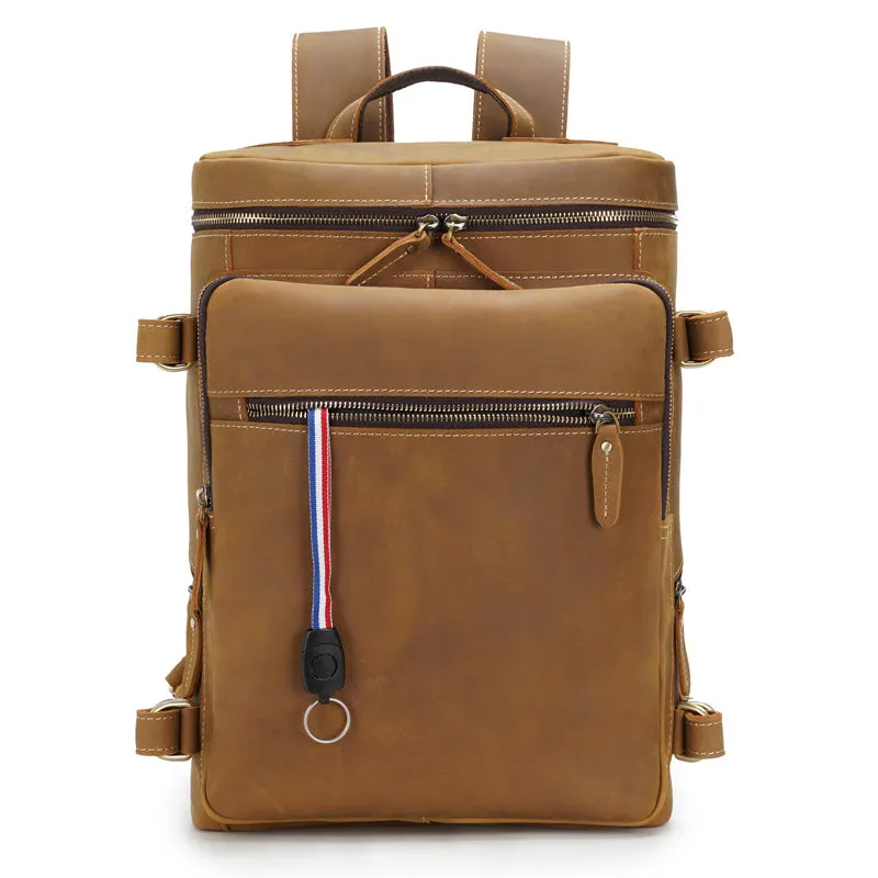 Brown Large Black Crazy Horse Leather Retro School Genuine Travel Laptop Backpack Bag for Men