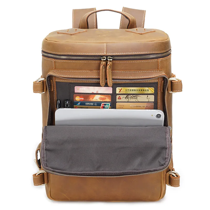 Brown Large Black Crazy Horse Leather Retro School Genuine Travel Laptop Backpack Bag for Men