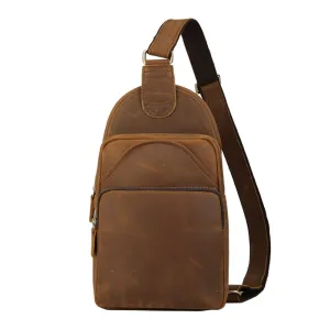 Business Travel One Shoulder Strap Backpack Crazy horse Leather Chest Sling Bag For Man