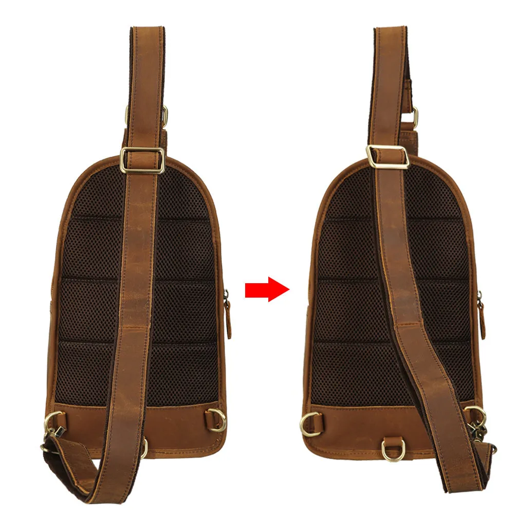Business Travel One Shoulder Strap Backpack Crazy horse Leather Chest Sling Bag For Man