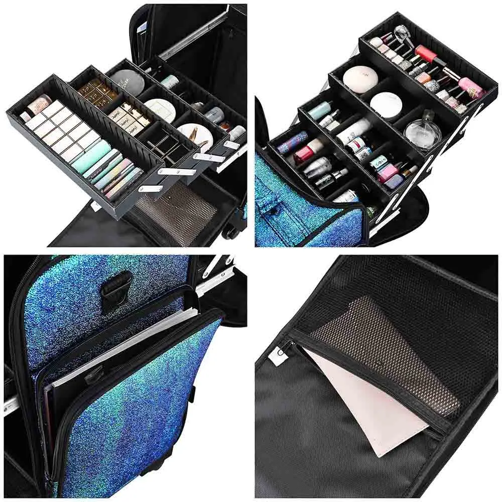 Byootique MassLux Rolling Makeup Case with 8-Tray Malachite Green