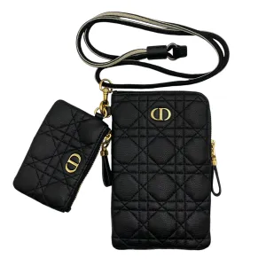 Caro Multifunctional Pouch Black Crossbody Bag in Calfskin, Gold hardware