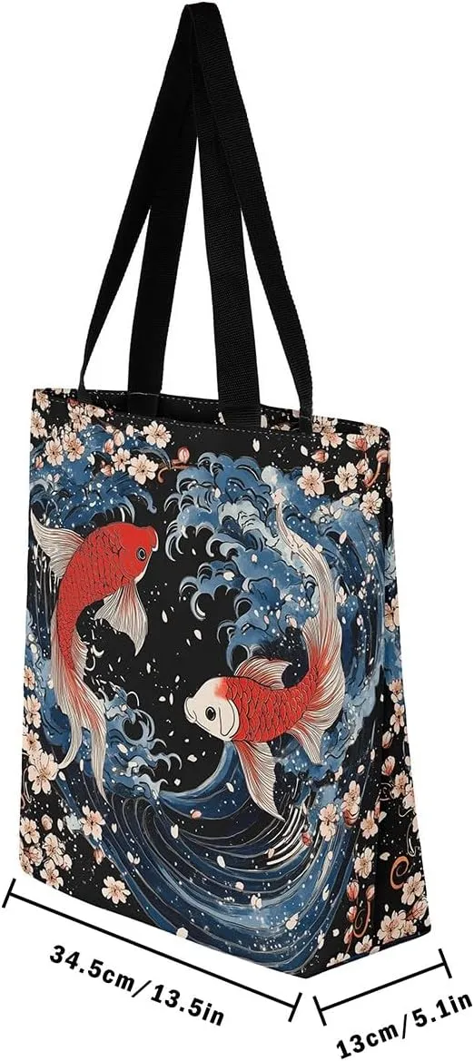 Castle Fairy Eastern Style Canvas Tote Bag 19.7x5.1 Inch Ink Painting Style Aesthetic Tote Bag for Adults Shopping Gym