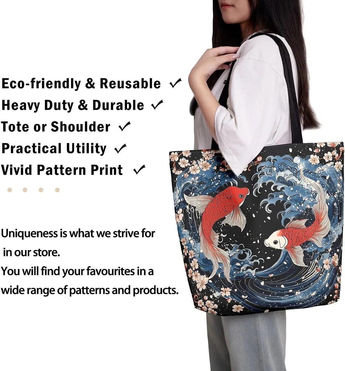 Castle Fairy Eastern Style Canvas Tote Bag 19.7x5.1 Inch Ink Painting Style Aesthetic Tote Bag for Adults Shopping Gym