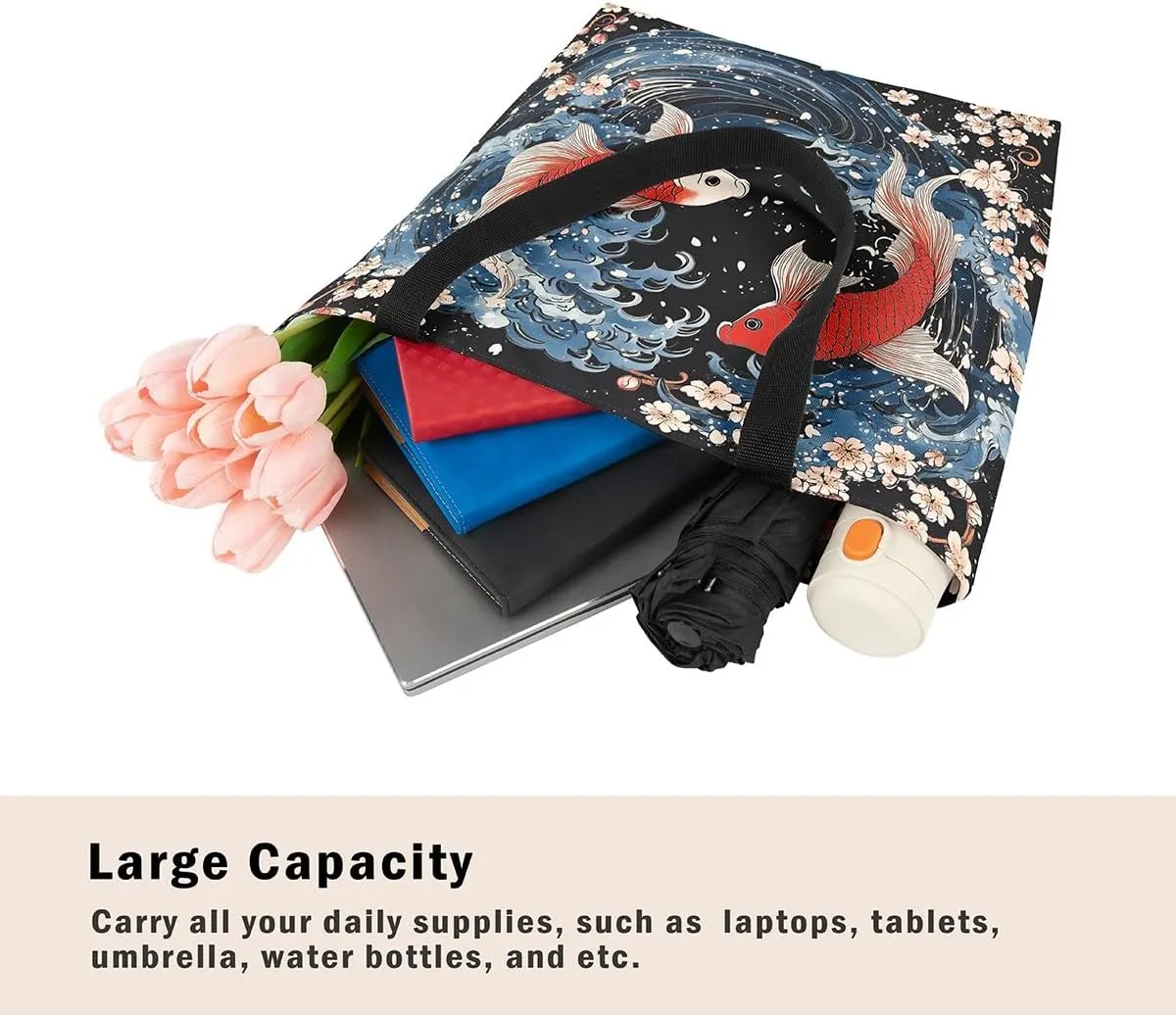 Castle Fairy Eastern Style Canvas Tote Bag 19.7x5.1 Inch Ink Painting Style Aesthetic Tote Bag for Adults Shopping Gym