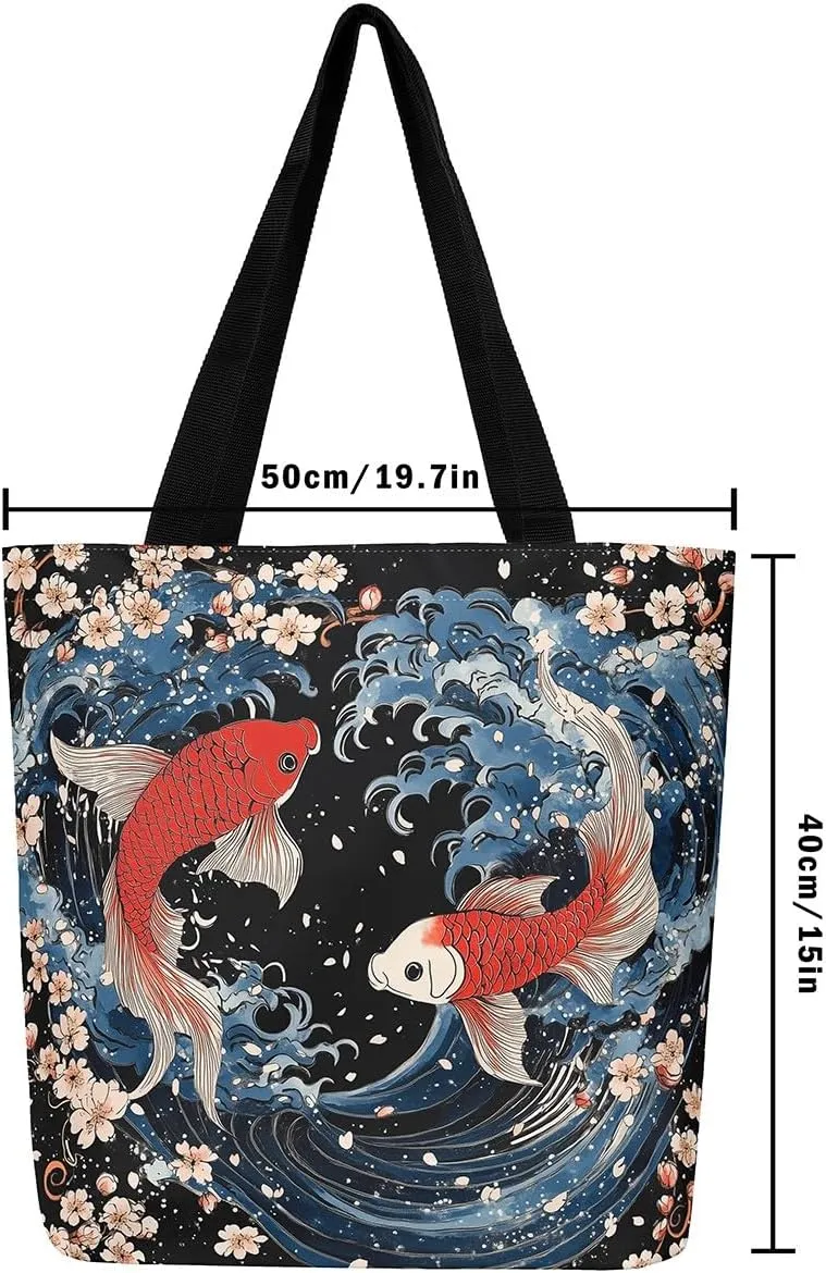 Castle Fairy Eastern Style Canvas Tote Bag 19.7x5.1 Inch Ink Painting Style Aesthetic Tote Bag for Adults Shopping Gym