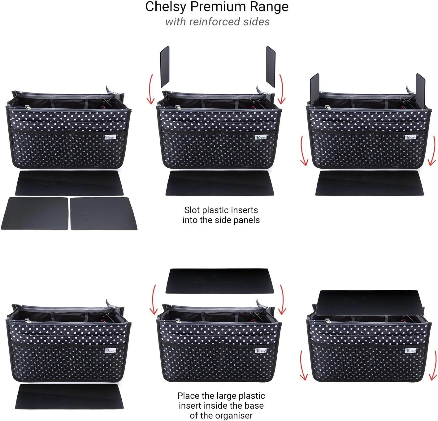 Chelsy Premium Rigid Purse or Organizer Insert (Medium, Black with Neon Yellow Zip)