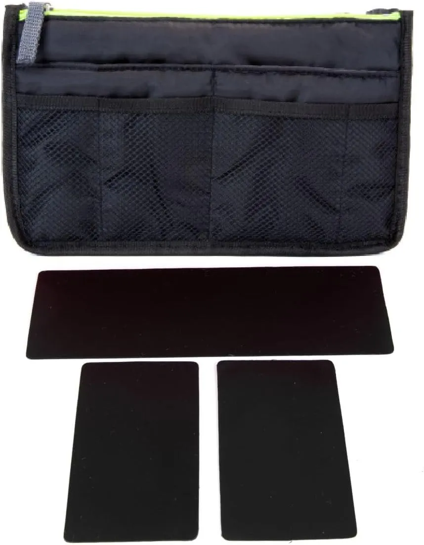 Chelsy Premium Rigid Purse or Organizer Insert (Medium, Black with Neon Yellow Zip)