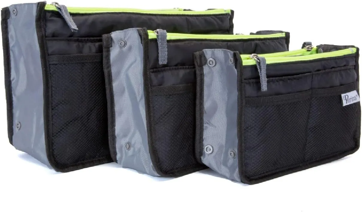 Chelsy Premium Rigid Purse or Organizer Insert (Medium, Black with Neon Yellow Zip)