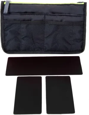 Chelsy Premium Rigid Purse or Organizer Insert (Medium, Black with Neon Yellow Zip)