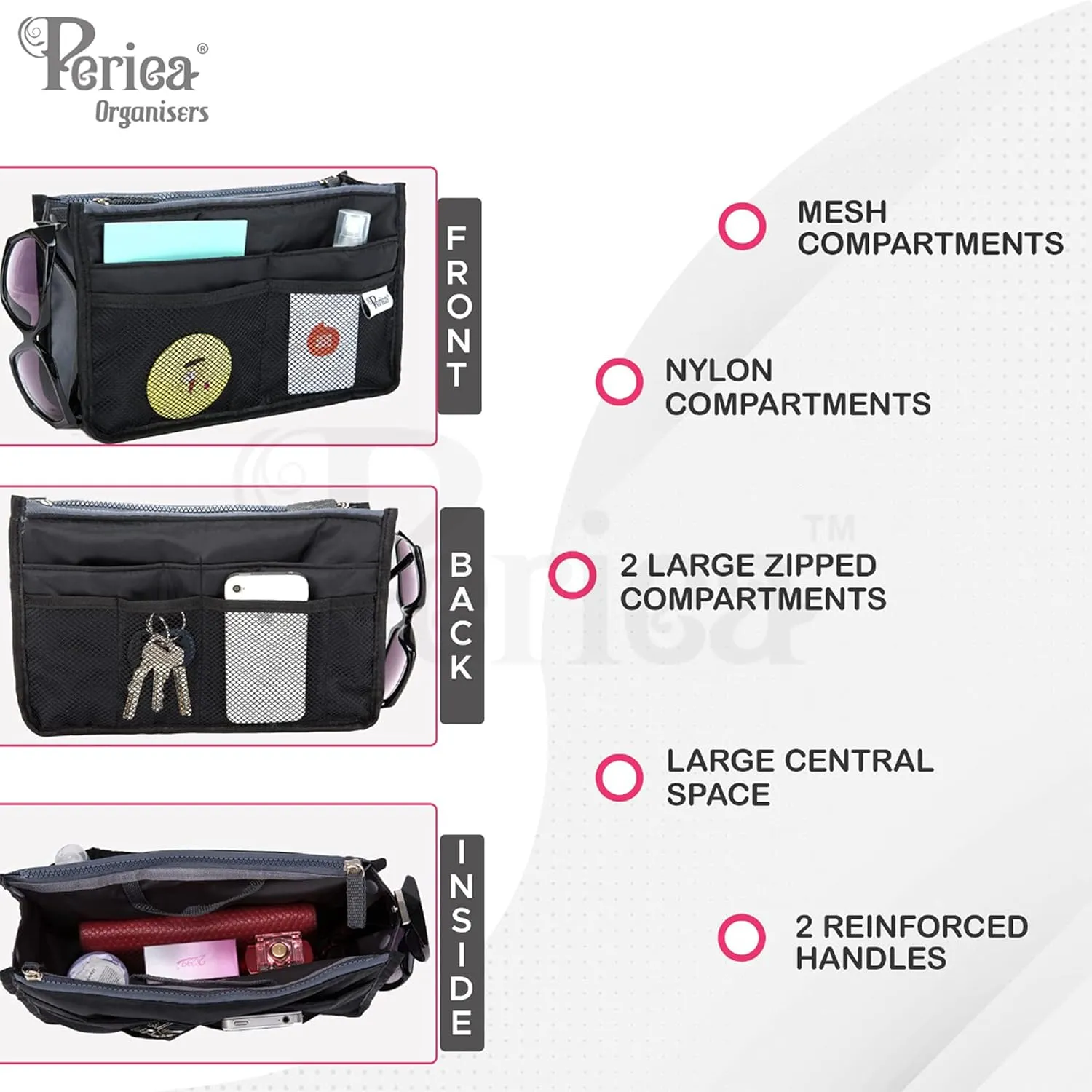 Chelsy Premium Rigid Purse or Organizer Insert (Small, Grey)