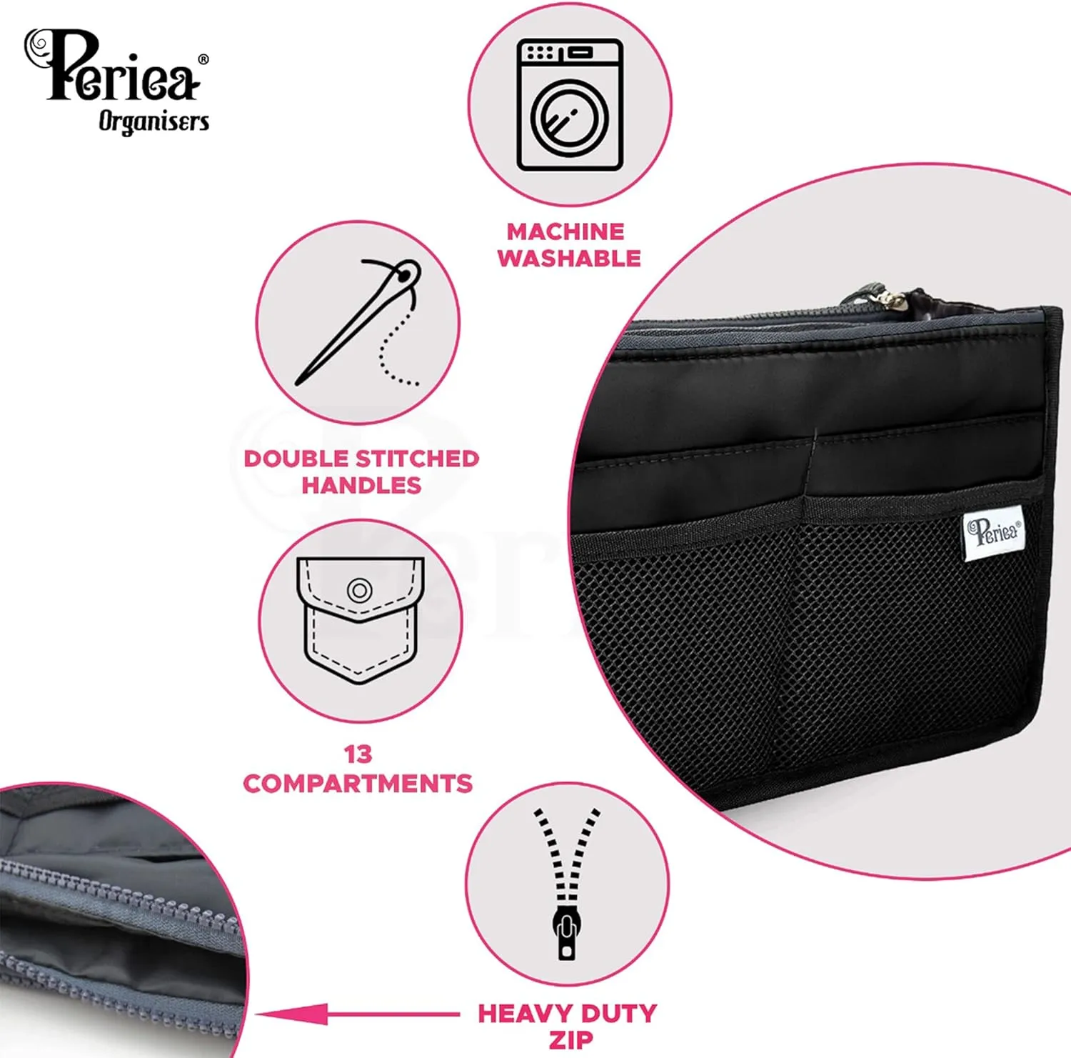 Chelsy Premium Rigid Purse or Organizer Insert (Small, Grey)
