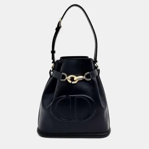 Christian Black Leather Ce Medium Handbag