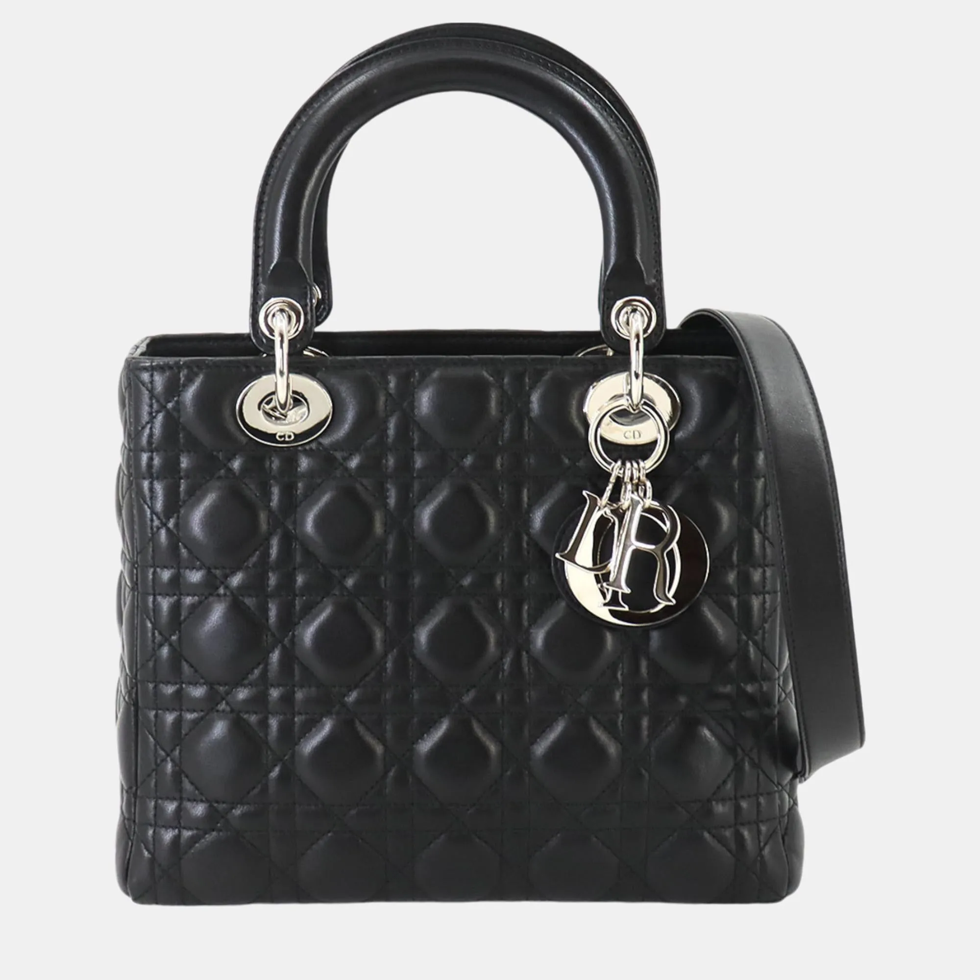 Christian Black Leather Lady Medium Shoulder Bag