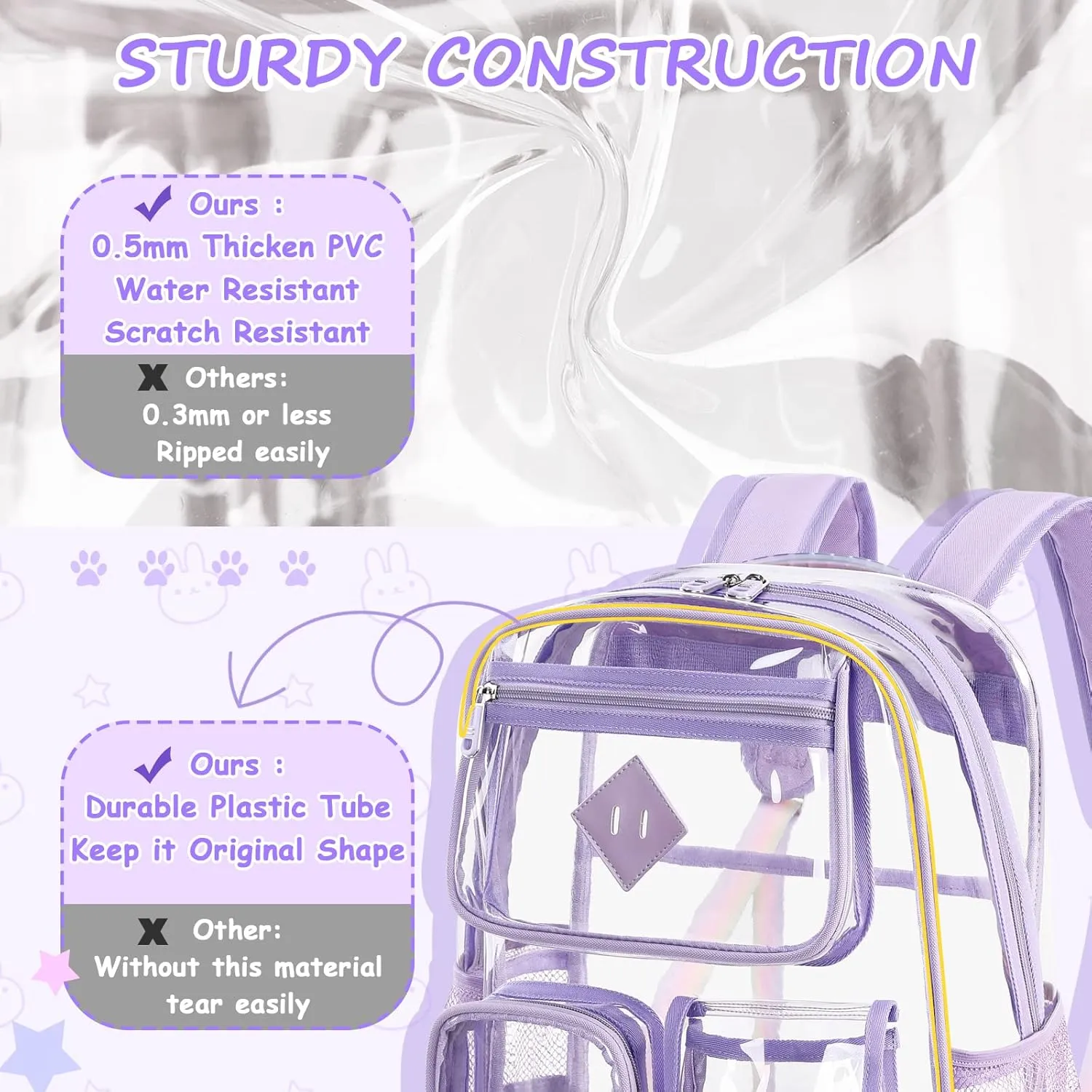 Clear Backpack for School,Heavy Duty PVC Transparent Bookbag for Girls Stadium Approved See Through Backpack