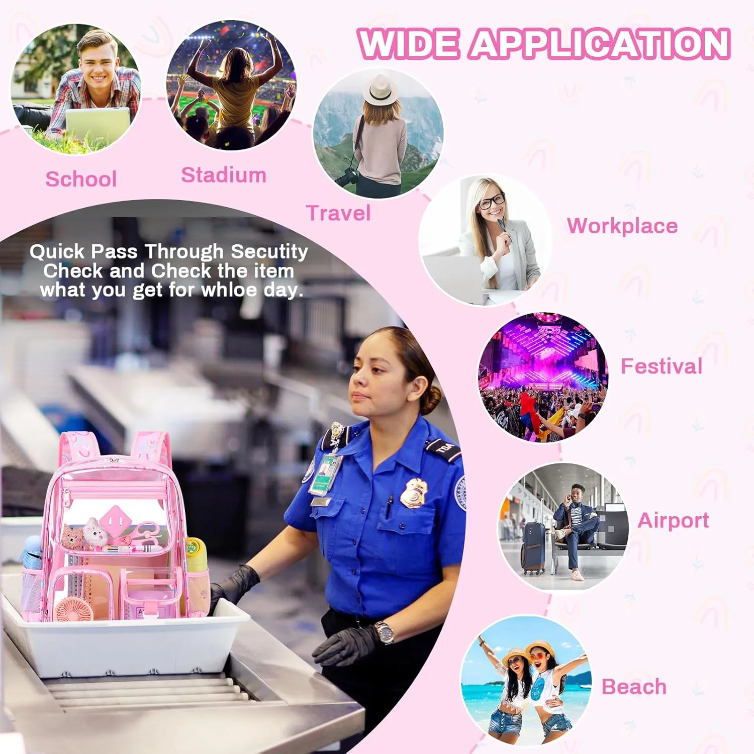 Clear Backpack for School,Heavy Duty PVC Transparent Bookbag for Girls Stadium Approved See Through Backpack