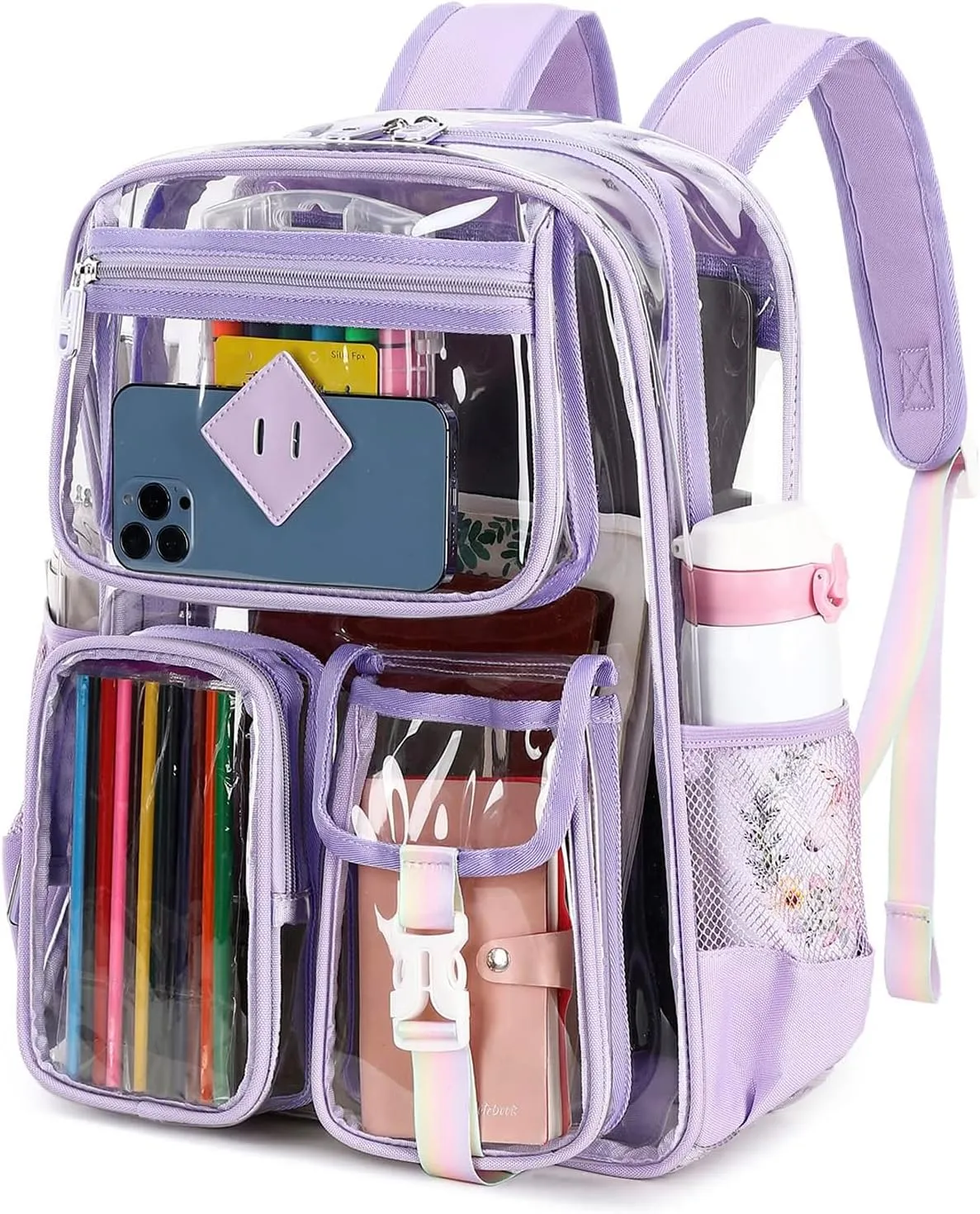 Clear Backpack for School,Heavy Duty PVC Transparent Bookbag for Girls Stadium Approved See Through Backpack
